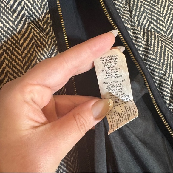 J Crew Factory Women’s Printed Quilted Puffer Vest sz S herringbone black fall - Picture 5 of 6